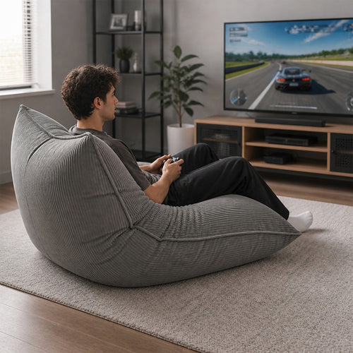 3 in 1 Bean Bag Cover No Filling Grey Corduroy 140 x 180cm