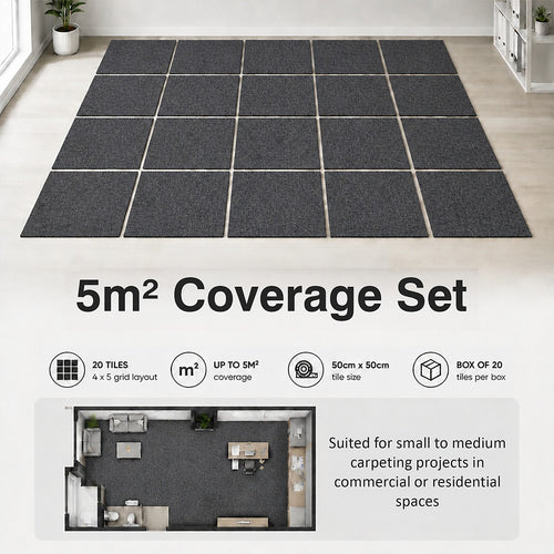 5m² Dark Grey Carpet Tiles Set – Commercial & Home Flooring for Office, Retail & Living Areas