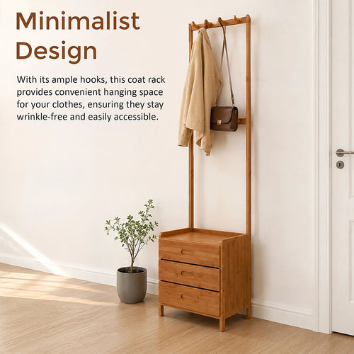 42x165cm Wooden Hall Stand with Drawer – Modern Minimalist Floor Coat Rack in Dark Wood