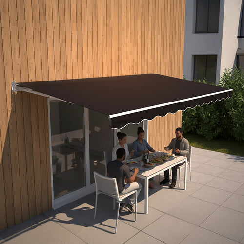 Automatic Retractable Awning 4x3m - Black Outdoor Wall Sunshade