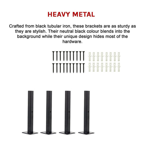 20cm Floating Shelf Brackets Industrial Metal Shelving Supports 4-Pack