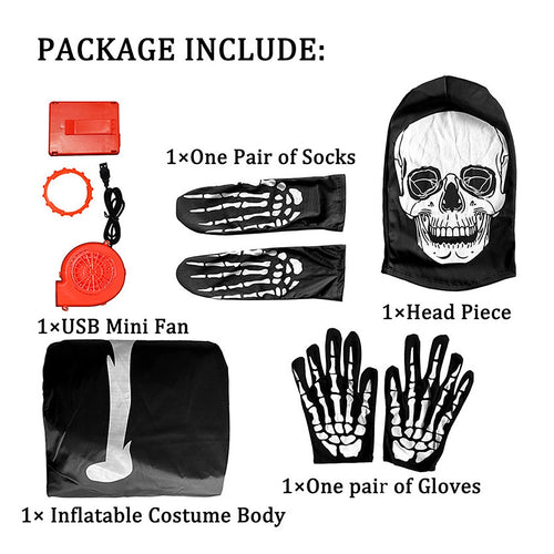 Adult Inflatable Skeleton Costume Halloween Blow Up Full Body Fancy Dress Suit