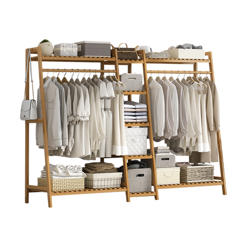 190cm Freestanding Bamboo Clothing Rack – Wood Bedroom Rail