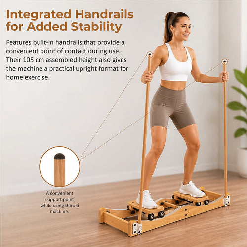 Home Ski Machine with Handrails – Rubber Wood Fitness Trainer