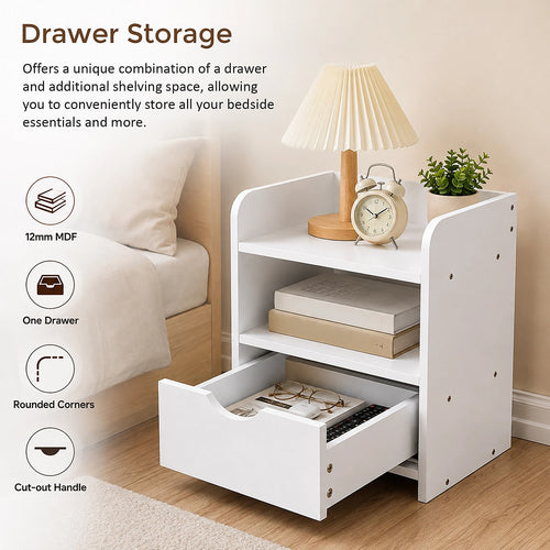 White Bedside Table with Drawer