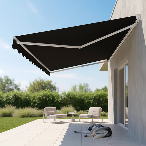 Automatic Retractable Awning 4x3m - Black Outdoor Wall Sunshade