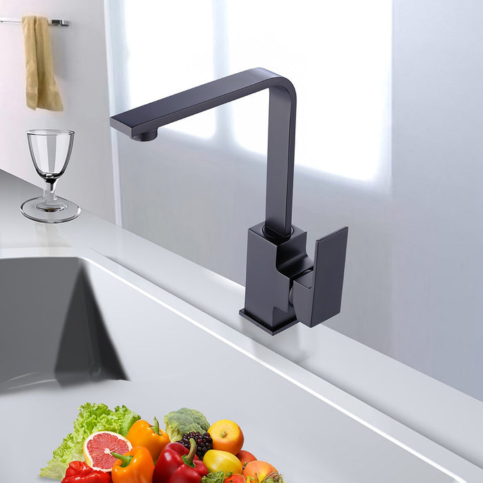 Kitchen Mixer Tap L-Neck Faucet Laundry Bathroom Sink in Black