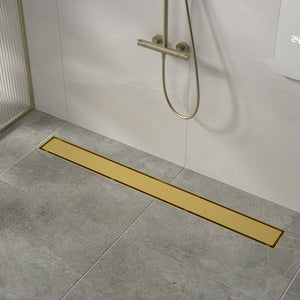 80cm Tile Insert Brushed Brass Grate Drain w/Centre outlet Floor Waste 