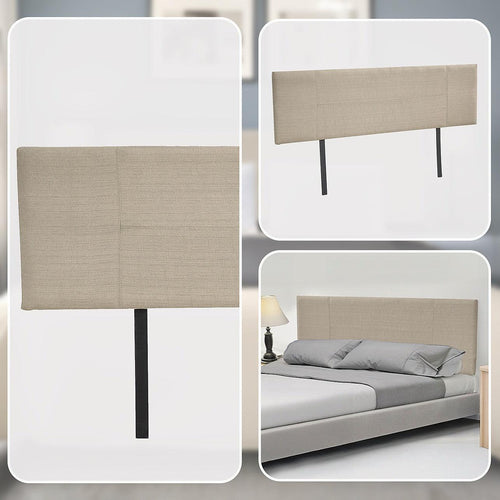 King Beige Linen Fabric Bed Headboard Bedhead