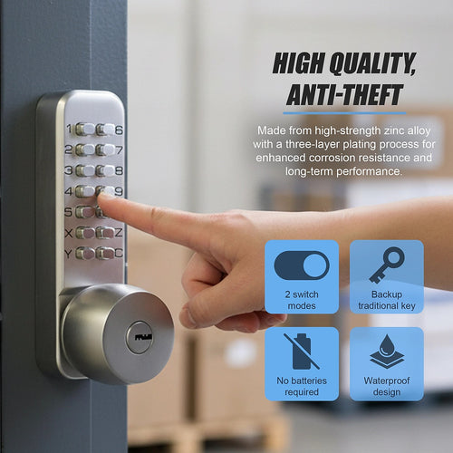 Mechanical Keyless Door Lock with Handle for Garage and Office