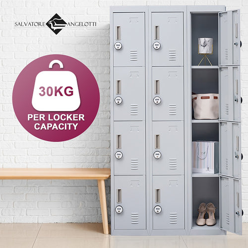 12-Door Locker – Grey with 4-Digit Combination Lock | Secure Storage for Office, Gym or School Use