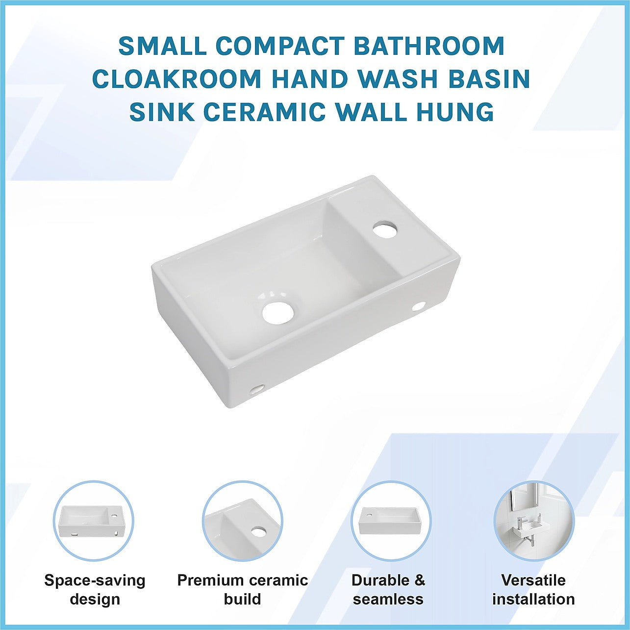 Small Hand Rinse Basin Wall Hung Hand Wash Basin – Small Ceramic Sink for Cloakroom, Toilet ...