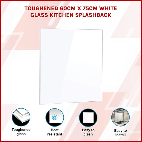 Toughened 60 x 75cm White Glass Kitchen Splashback