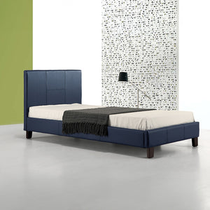 Single Bed Frame Blue PU Leather