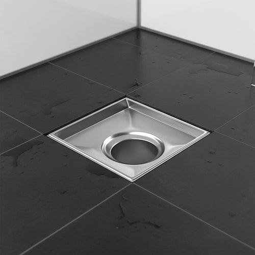 15 x 15cm Square Shower Drain with Tile Insert Grate – Chrome Stainless Steel