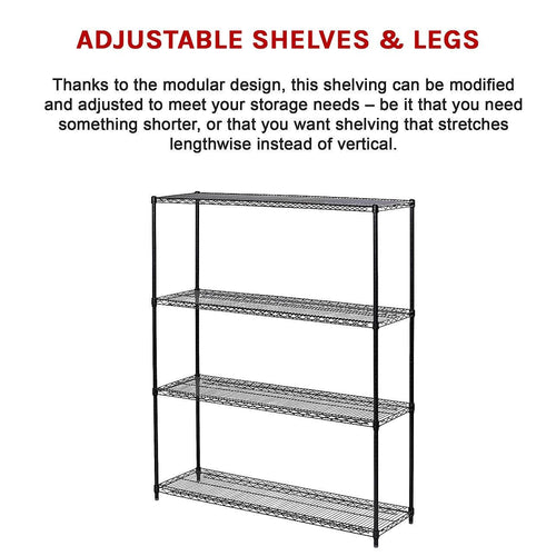 Modular Wire Storage Shelf 1200 x 600 x 1800mm Steel Shelving - Baking Black Technology