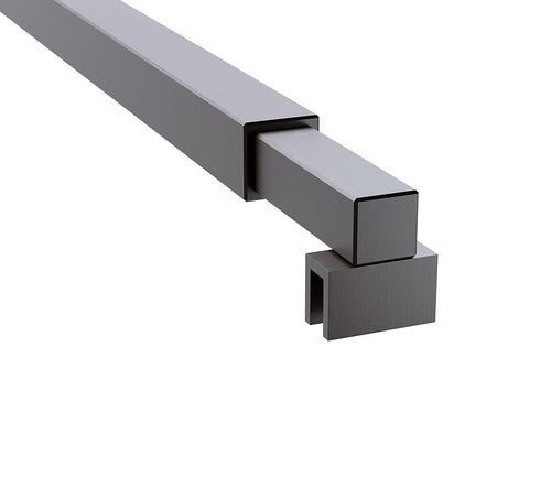 Frameless Shower Screen 90 x 210cm | Curved Glass, Gunmetal Square Stabilising Bar + Wall F-Bracket
