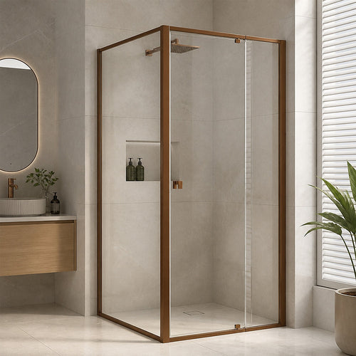 Semi-Frameless Shower Screen – Dust Brown, Front: (74~82)x195cm, Side: (77~80)x195cm