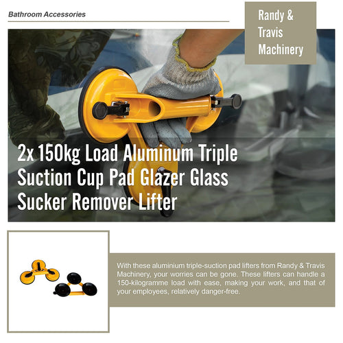 2x 150kg Load Aluminum Triple Suction Cup Pad Glazer Glass Sucker Remover Lifter
