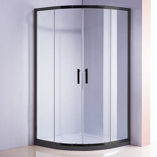Curved Sliding Shower Screen 90x90cm – Black with White Base, 580mm Radius