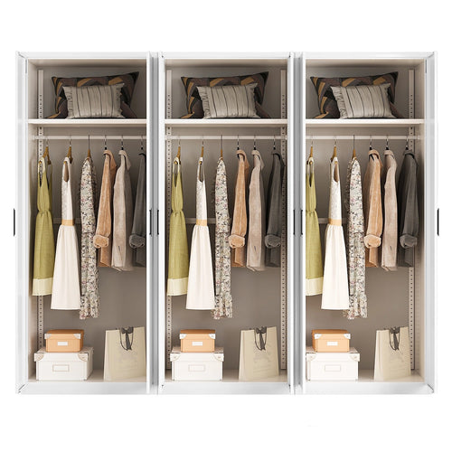 240x200cm 6-Door White Steel Hanging Wardrobe with Black Handle Storage Cabinet