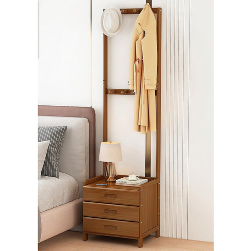 Wooden Hall Stand Modern Style Minimalist Home Floor Coat Rack with Drawer - Dark Wood