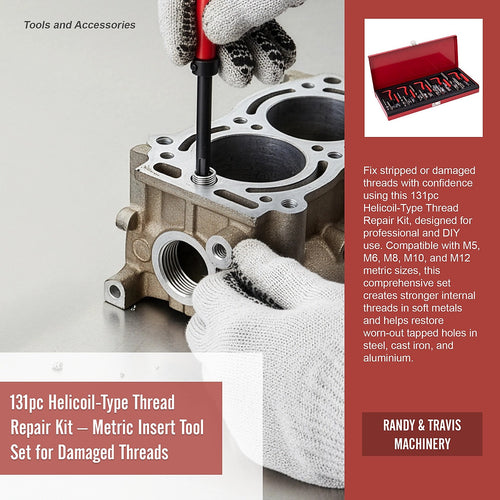 131pc Helicoil-Type Thread Repair Kit – Metric Insert Tool Set for Fixing Damaged Threads