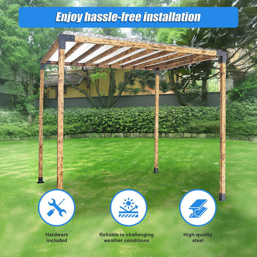 Roof Pergola Gazebo Shed Matte Black Steel Single with Top Rafters Brackets DIY Kits
