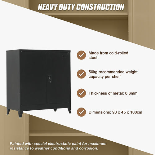 Two-Door Metal Locker - Black with Legs