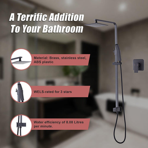 WELS 8" Rain Shower Head Set Square Dual Heads Faucet High Pressure With Mixer