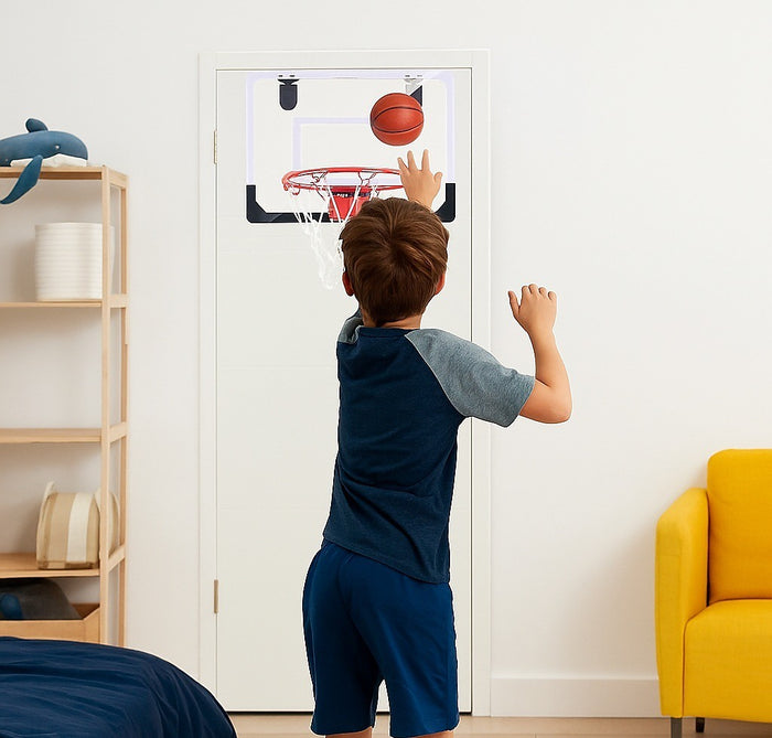 Indoor Mini Basketball Hoop Set – Door Mounted Backboard Kit with Ring and Ball for Kids