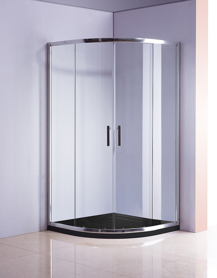 100 x 100cm Rounded Sliding 6mm Curved Shower Screen in Chrome with Black Base