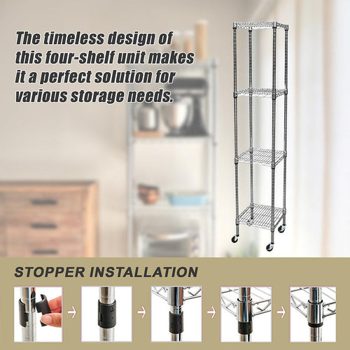 Modular Wire Storage Shelf 450 x 450 x 1800mm Steel Shelving - Carbon Chrome Plated with Wheels