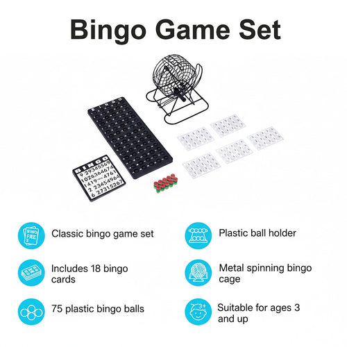 Bingo Game Set with Cards, Balls and Cage for Family Party Fun
