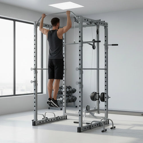 Power Rack Squat Cage with Lat Pulldown – Home Gym Fitness Stands for Strength Training