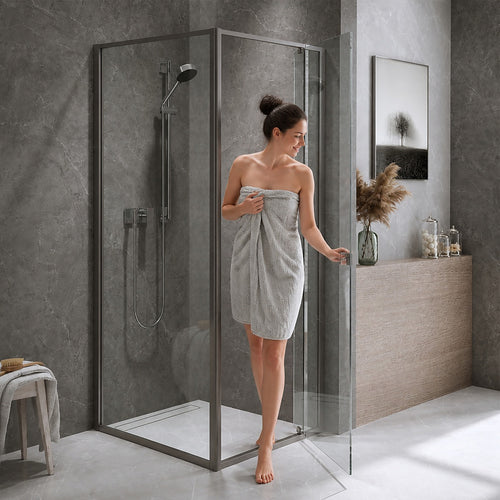 Semi-Frameless Shower Screen – Gunmetal, Front: (74~82)x195cm, Side: (98~101)x195cm