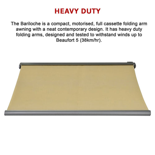 Heavy Duty Full Cassette Retractable Awning: Motorised 5.0 x 3.0m Beige Sunshade