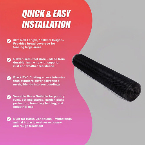 30m Black Chicken Wire Mesh Roll – Heavy Duty Aviary Netting & Garden Fencing for Poultry