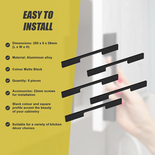 5 x 160mm Kitchen Cabinet Cupboard Door Drawer Handles Square Black Furniture Pulls