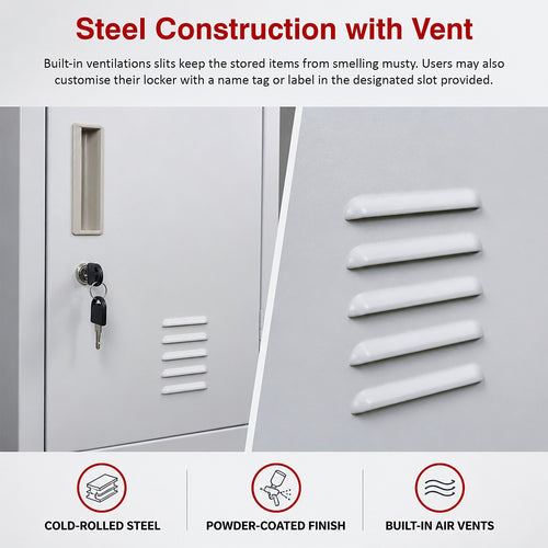 12-Door Steel Locker – Grey, Standard Lock with 2 Keys
