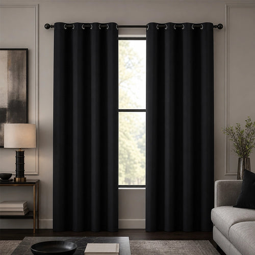 Black 2X Blockout Curtains – Blackout Window Draperies Pair with Eyelets for Bedroom 132x213cm