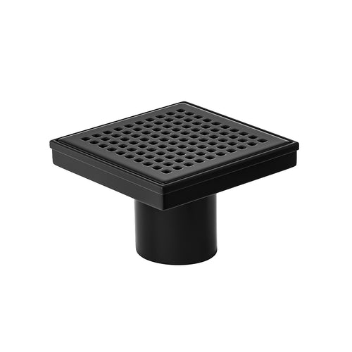 10 x 10cm Square Shower Drain with Grid Pattern Grate – Matte Black Stainless Steel