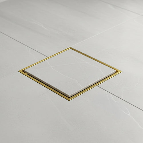 15 x 15cm Square Shower Drain with Tile Insert Grate – Gold Stainless Steel