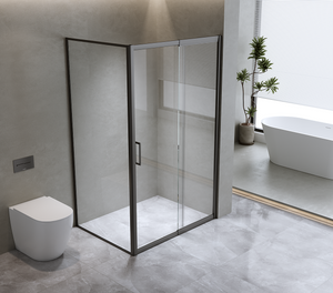 Adjustable 1300x920mm Single Door Sliding Glass Shower Screen with Shower Handle Style 3 - Black