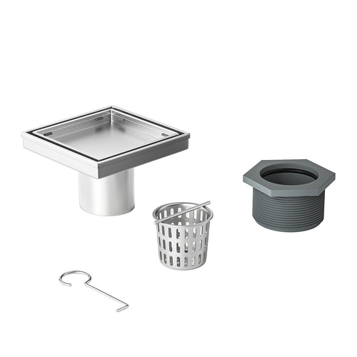 10 x 10cm Square Shower Drain with Tile Insert Grate – Chrome Stainless Steel