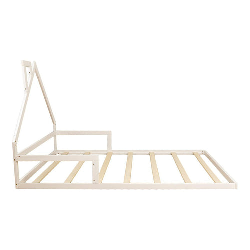 Pine Floor Bed House Frame in White for Kids and Toddlers - Double