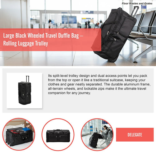 Large Black Wheeled Travel Duffle Bag – Rolling Luggage Trolley