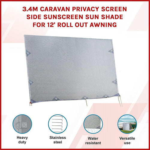 3.4 x 1.8m Caravan Privacy Screen Side Roll Out Awning