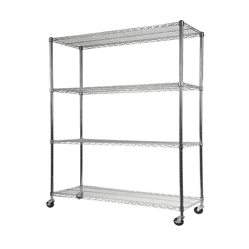 Modular Wire Storage Shelf 1200 x 600 x 1800mm Steel Shelving - Carbon Chrome Plated with Wheels