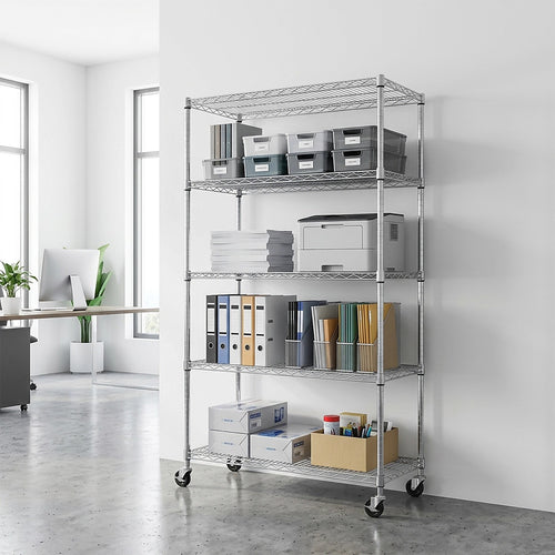 Modular Wire Storage Shelf 900 x 450 x 1800mm in Carbon Chrome Plated with Wheels